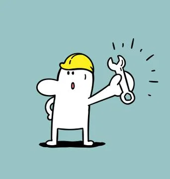 Technician with wrench, Simple man, Vector illustration. Stock Illustration
