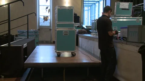 Technicians and case boxes Stock Footage 60838330