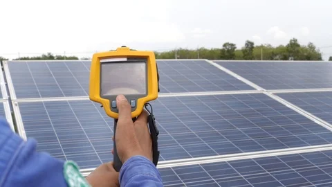 Technicians are checking solar cells. 스톡 동영상 108075908