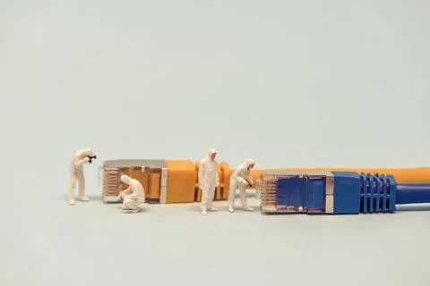 Technicians with cat5 network cables. Network concept Stock Photos