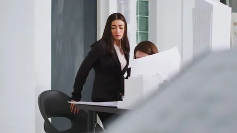 Technicians drawing lines on construction plans draft Video stock 262995821