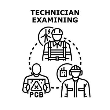 Technicians examining professional industries and renewable energy concepts Stockillustratie
