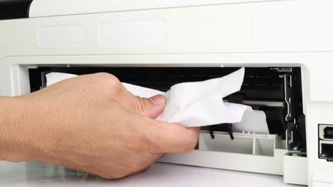 Technicians Removing Paper Stuck, Paper Jam In Printer At Office Stock Footage 154159508