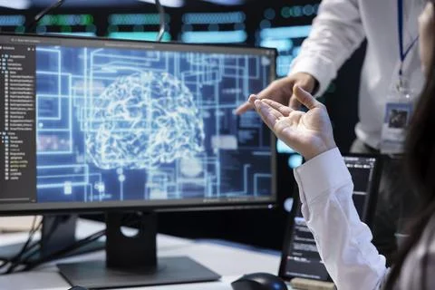 Technicians working in data center with artificial intelligence technology 写真素材