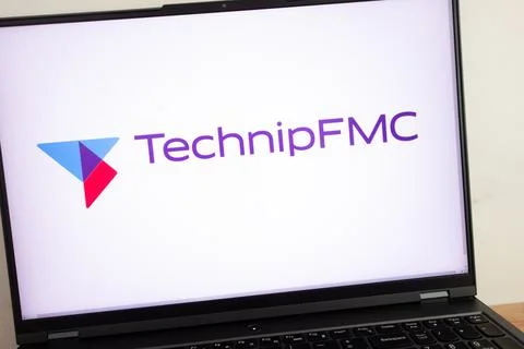 TechnipFMC plc global oil and gas company logo on laptop Stock Photos