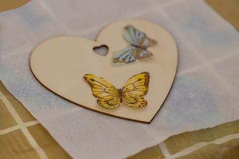 Technique decoupage, decorating objects with paper napkins with a pattern Foto stock