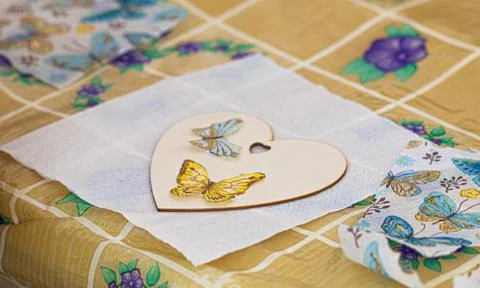 Technique decoupage, decorating objects with paper napkins with a pattern Foto stock