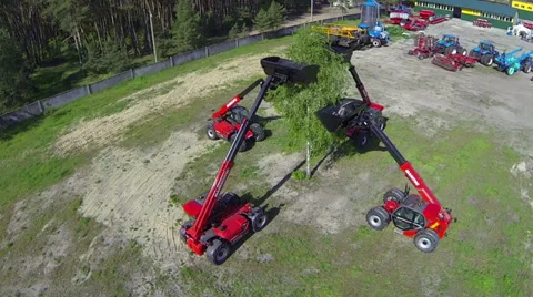 Technique for field work at the exhibition.  flying in a circle, Aerial. Stock-Footage 37669335