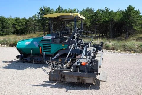 Techniques for construction of the road. Asphalt dispenser. Stock Photos