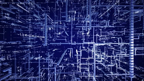 Techno 3D cyber space with digital calculation. Stock Footage 87773990