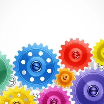 Techno background with colorful gears. Stock Illustration
