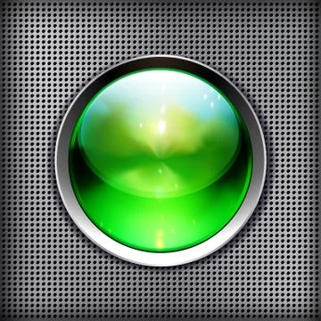 Techno background with glossy button. metal banner with huge space for inform Stock Illustration