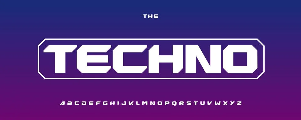 Techno Font, Bold Geometric Letters, Heavy Alphabet for Awesome Sport Headline Stock Illustration