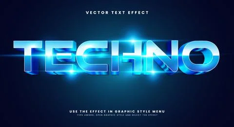 Techno futuristic Style 3D editable text effect Stock Illustration