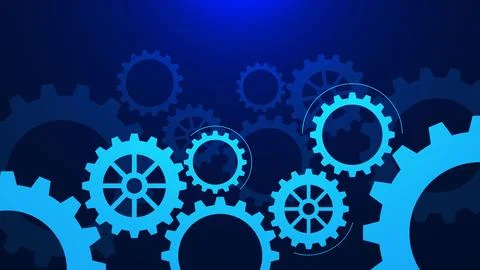 Techno gear wheel on blue technology background Illustrazione stock