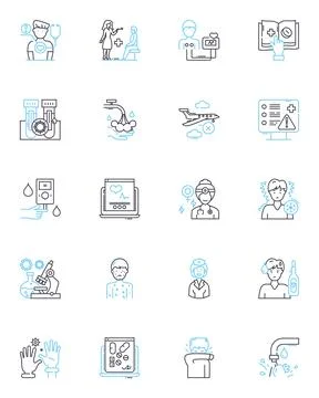 Techno healing linear icons set. Technology, Healing, Science, Medicine Stock Illustration