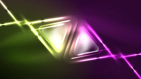 Techno neon triangles with light effects in the dark Illustrazione stock