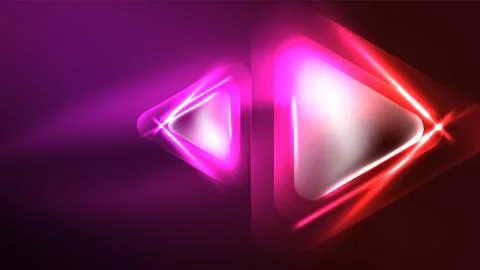 Techno neon triangles with light effects in the dark 스톡 일러스트