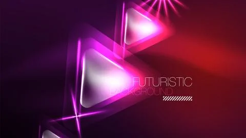 Techno neon triangles with light effects in the dark 스톡 일러스트
