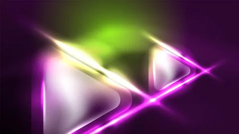 Techno neon triangles with light effects in the dark 스톡 일러스트