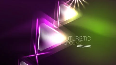 Techno neon triangles with light effects in the dark 스톡 일러스트