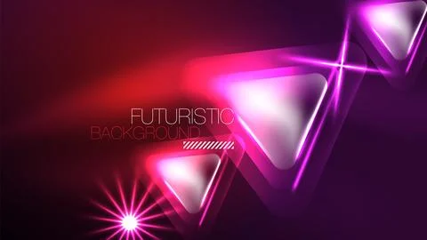 Techno neon triangles with light effects in the dark 스톡 일러스트