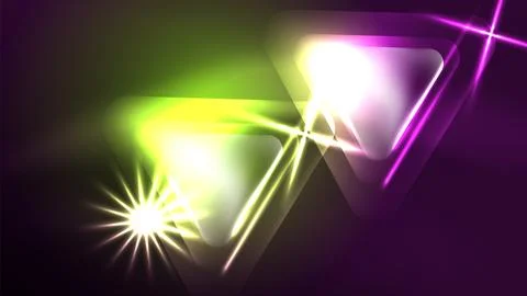 Techno neon triangles with light effects in the dark 스톡 일러스트