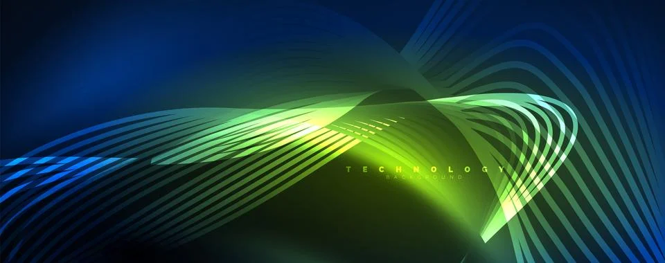 Techno neon wave lines, dynamic electric motion, speed concept. Templates for Stock Illustration