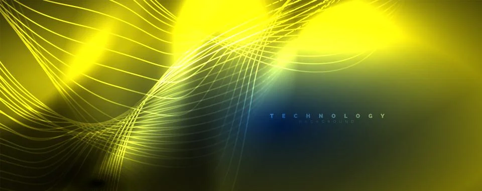 Techno neon wave lines, dynamic electric motion, speed concept. Templates for Stock Illustration