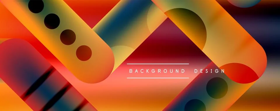 Techno round shapes, lines abstract background with glossy elements. Vector Stock Illustration