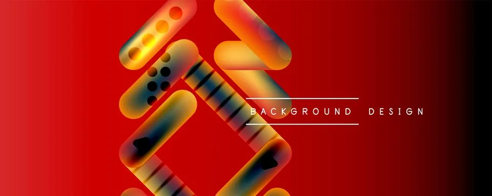 Techno round shapes, lines abstract background with glossy elements. Vector Stock Illustration