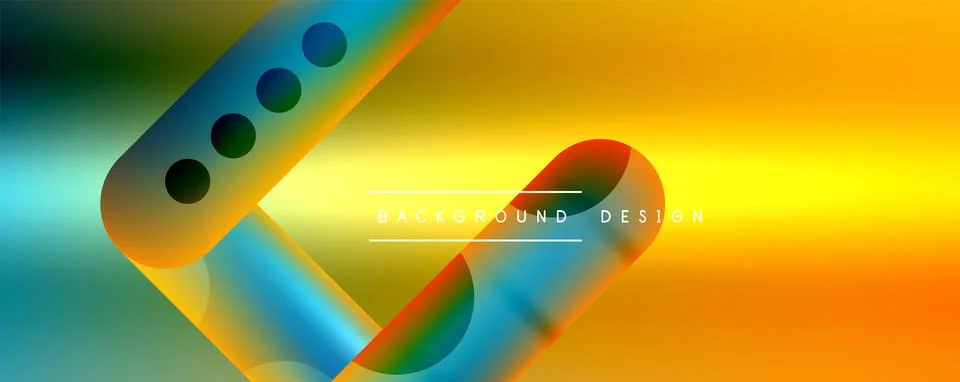 Techno round shapes, lines abstract background with glossy elements. Vector Stock Illustration