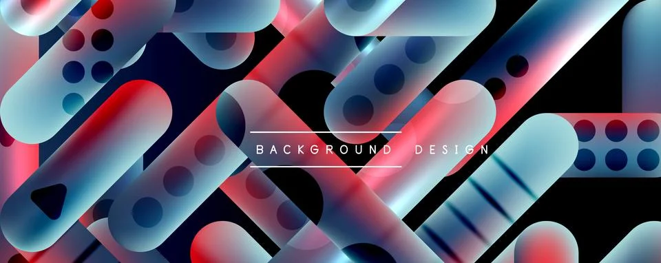 Techno round shapes, lines abstract background with glossy elements. Vector Stock Illustration
