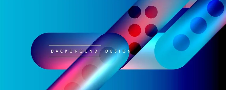 Techno round shapes, lines abstract background with glossy elements. Vector Stock Illustration