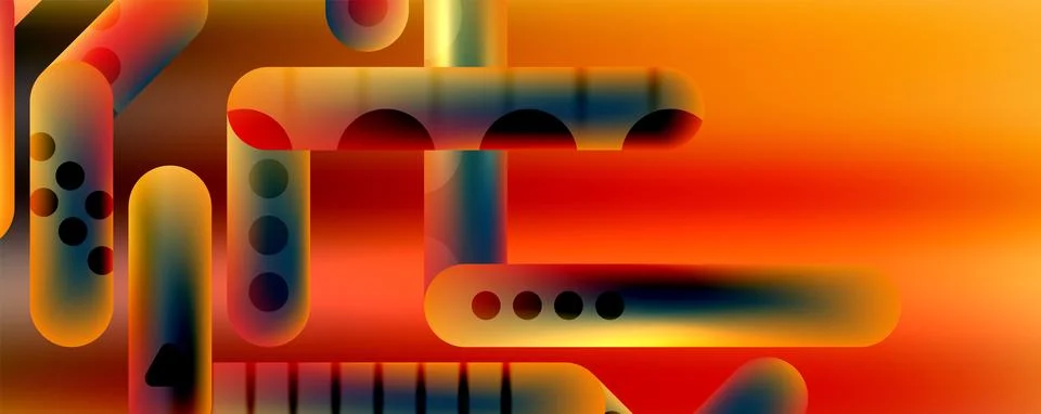 Techno round shapes, lines abstract background with glossy elements. Vector Illustrazione stock