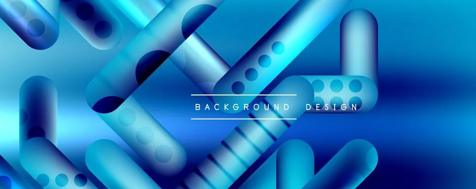 Techno round shapes, lines abstract background with glossy elements. Vector Stock Illustration