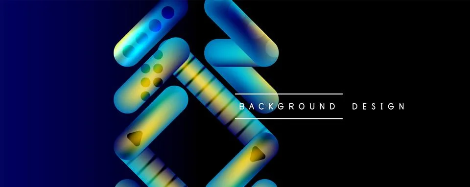 Techno round shapes, lines abstract background with glossy elements. Vector Stock Illustration