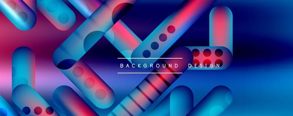 Techno round shapes, lines abstract background with glossy elements. Vector Stock Illustration