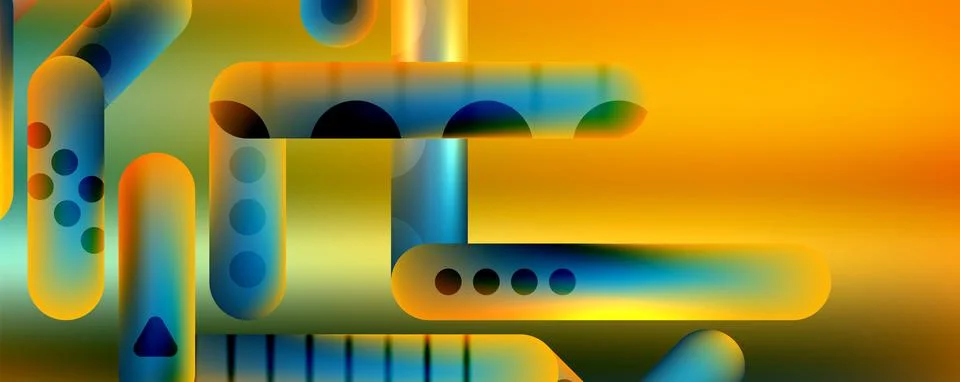 Techno round shapes, lines abstract background with glossy elements. Vector Illustrazione stock