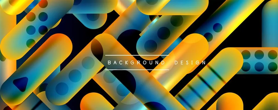 Techno round shapes, lines abstract background with glossy elements. Vector Stock Illustration