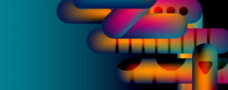 Techno round shapes, lines abstract background with glossy elements. Vector イラスト素材
