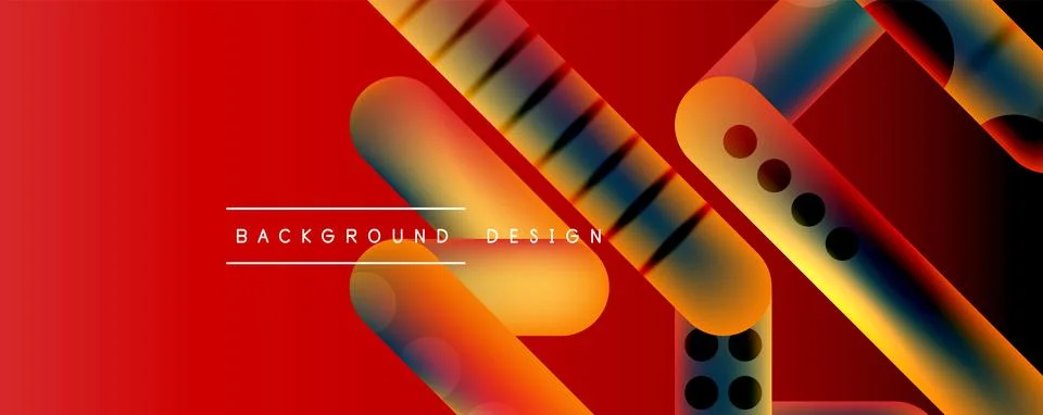 Techno round shapes, lines abstract background with glossy elements. Vector Stock Illustration