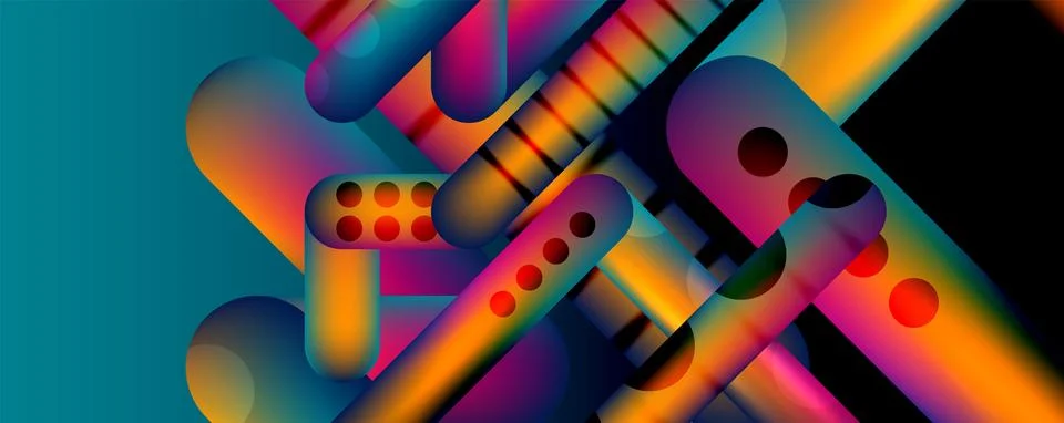 Techno round shapes, lines abstract background with glossy elements. Vector 스톡 일러스트