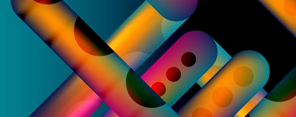 Techno round shapes, lines abstract background with glossy elements. Vector Illustrazione stock