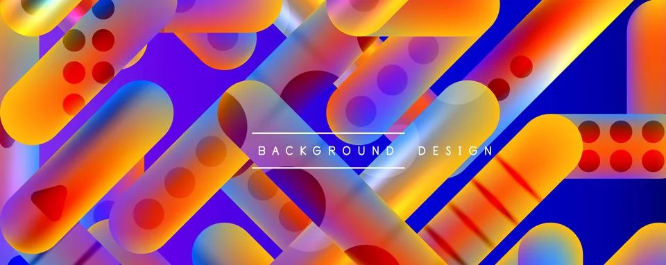 Techno round shapes, lines abstract background with glossy elements. Vector Stock Illustration