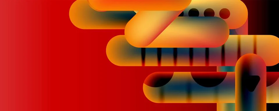 Techno round shapes, lines abstract background with glossy elements. Vector Illustrazione stock