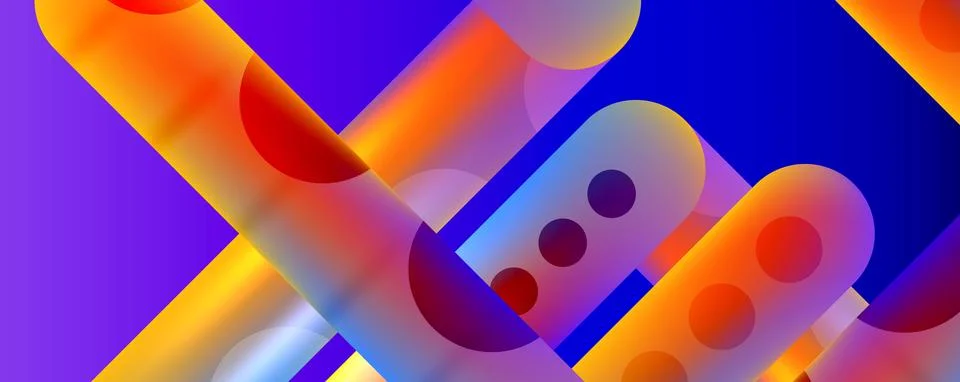 Techno round shapes, lines abstract background with glossy elements. Vector Stock Illustration