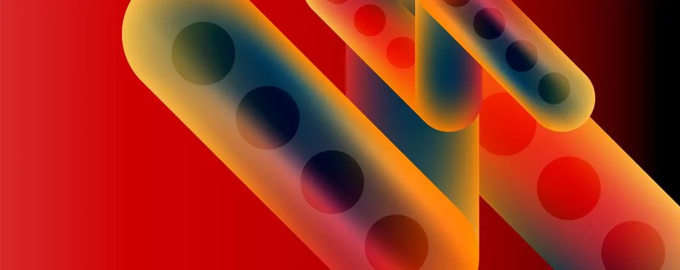 Techno round shapes, lines abstract background with glossy elements. Vector Stock Illustration