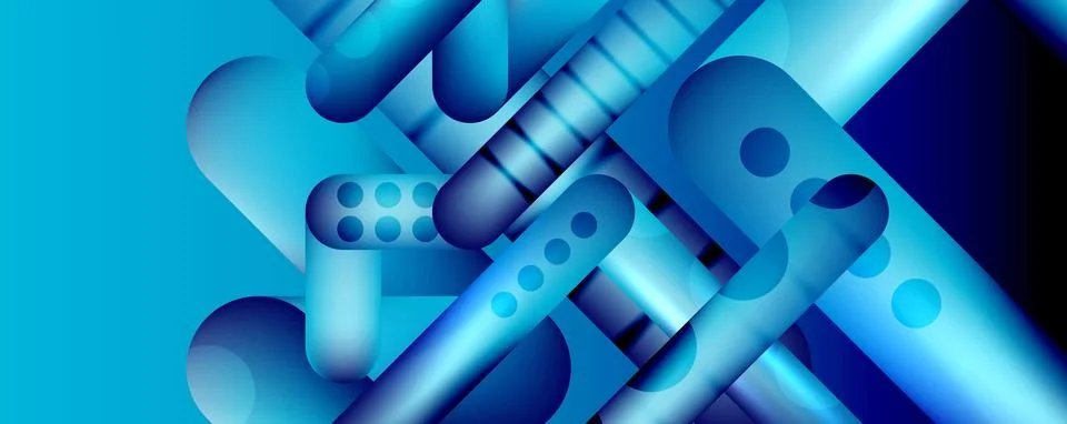 Techno round shapes, lines abstract background with glossy elements. Vector イラスト素材