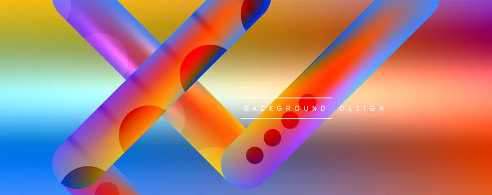 Techno round shapes, lines abstract background with glossy elements. Vector Stock Illustration